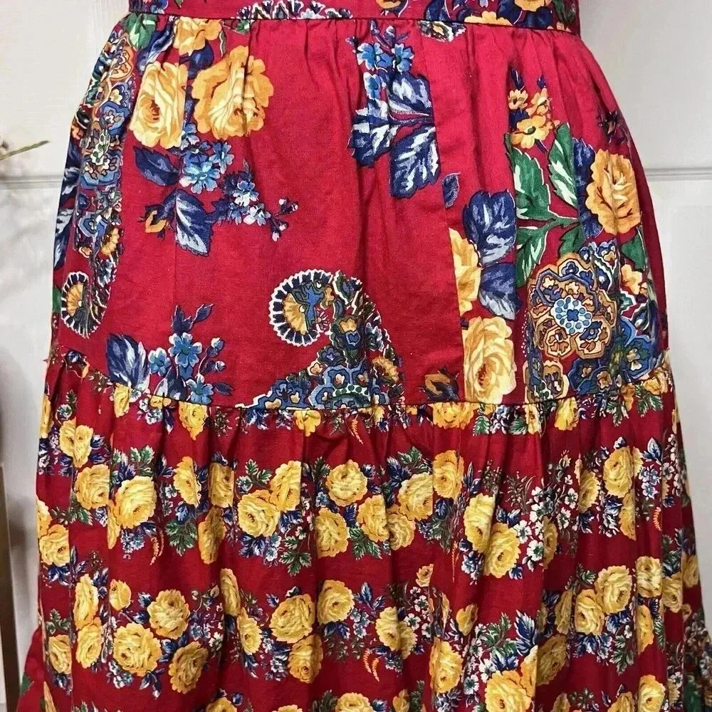 Vintage Womens Floral Handmade Tiered Skirt Waist 26 Cottagecore Prairie Country
